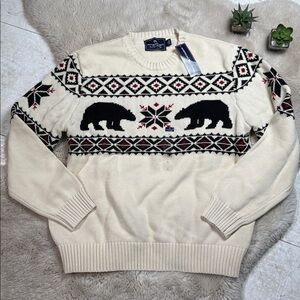NWT American Living Holiday Sweater Cream Black Red Bears Snowflakes Large